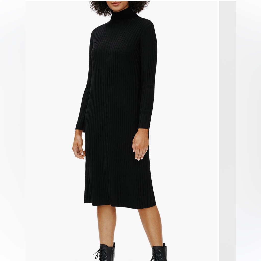 Eileen Fisher Scrunch Neck Ribbed Wool Sweater Dress